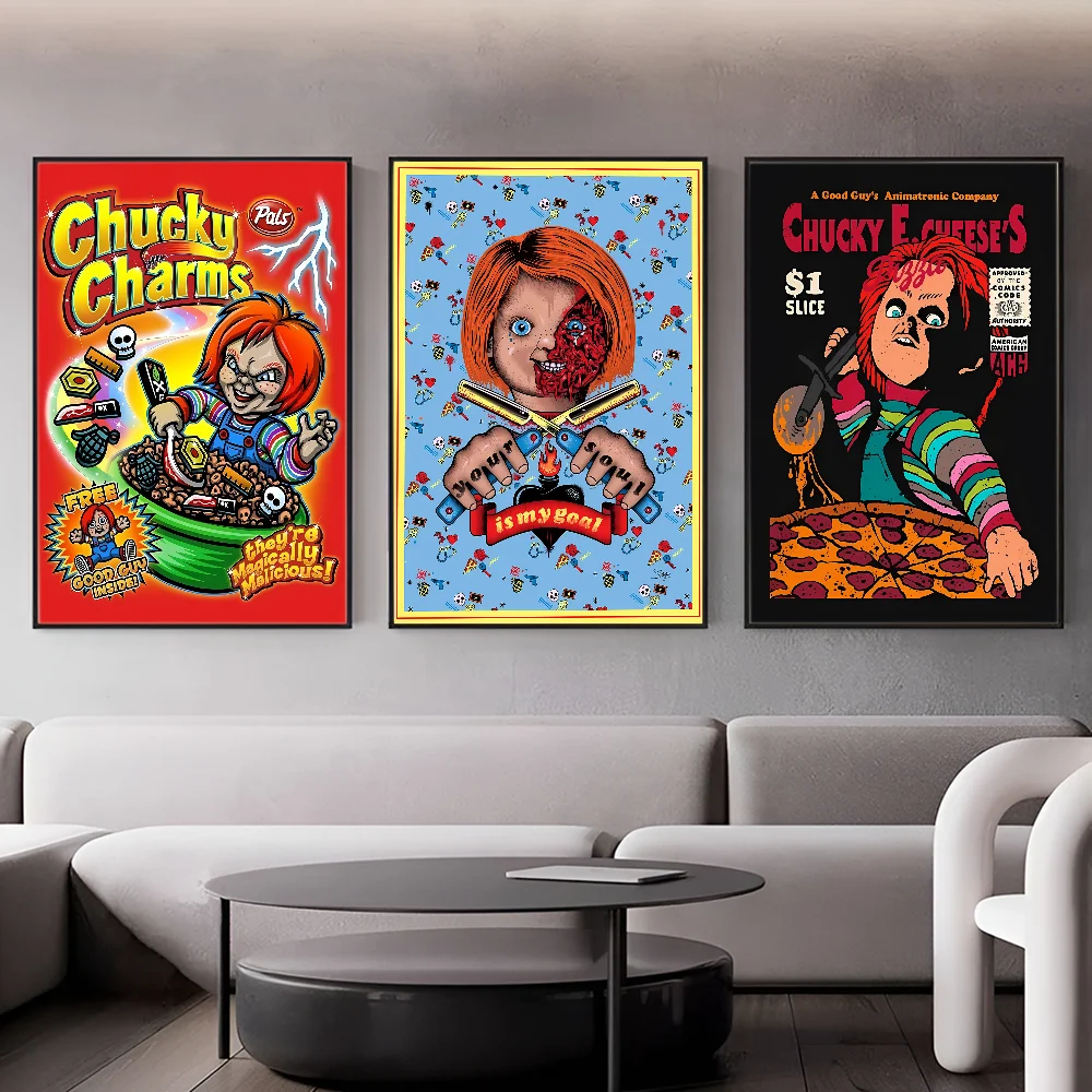 Classic Chucky Horror Movie Whitepaper Poster Waterproof Paper Sticker Coffee House Bar Aesthetic Art Wall Painting