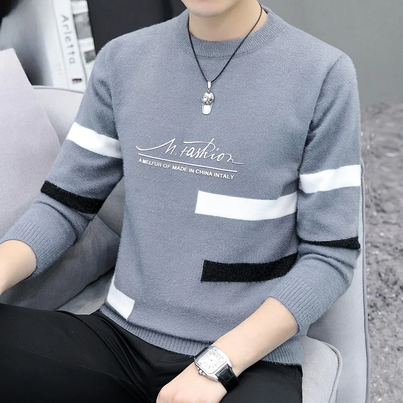 

Мужской утепленный свитер с круглым вырезом, модный, универсальный, базовый слой, зимний, молодежный, из смесового полиэстера