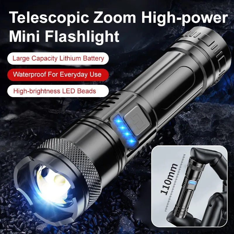 LED high-intensity flashlight, rechargeable, ultra-bright, durable, suitable for outdoor and home use, ideal for bicycles and