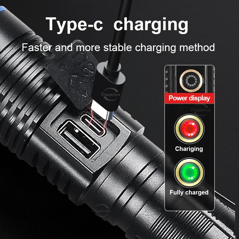 10000LM Rechargeable Flashlight 100W Ultra Powerful Flashlight Tactical Long Range Torch Self Defense High Power Led Flashlights