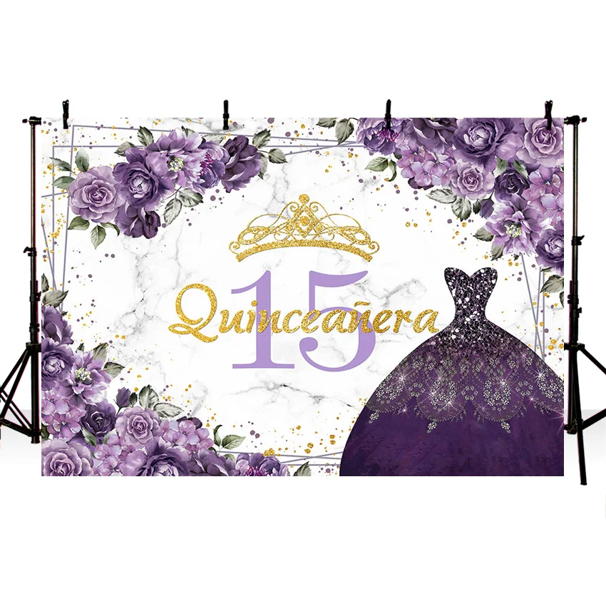 Mehofond Photo Purple Backdrop Sweet 15 Birthday Quinceanera Dress Decor Girl Sweet Fifteen Photography Background Photo Studio