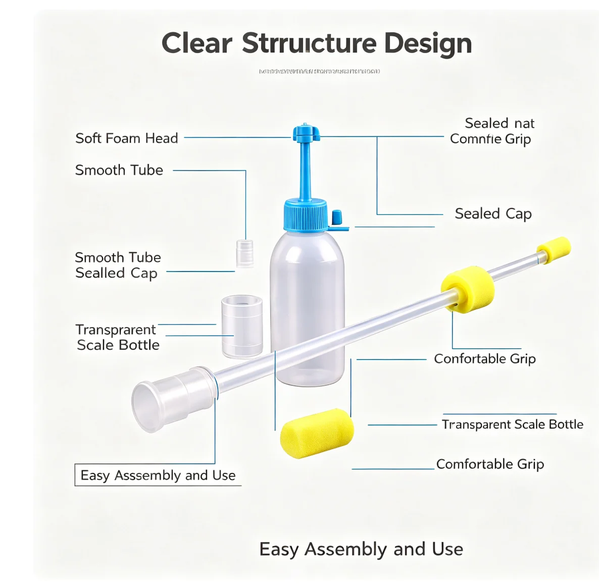 Disposable thickened sponge semen tube set, farm artificial insemination semen bottles, 40ml/60ml/80ml, for pigs, cattle, sheep,