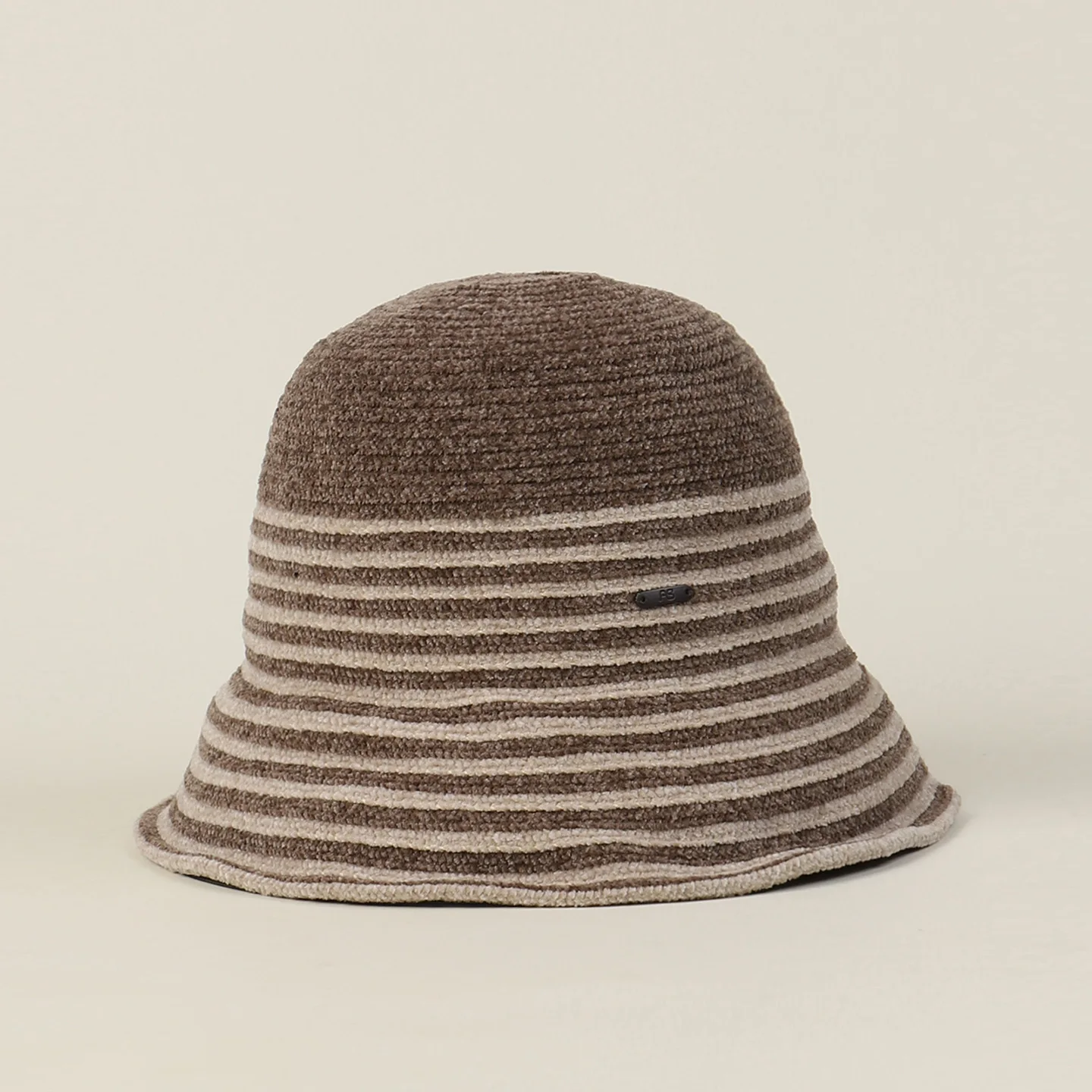 Women Foldable Japanese Style Spliced Stripe Small Label Bucket Hat Autumn Winter Retro Versatile Chenille Basin Cap