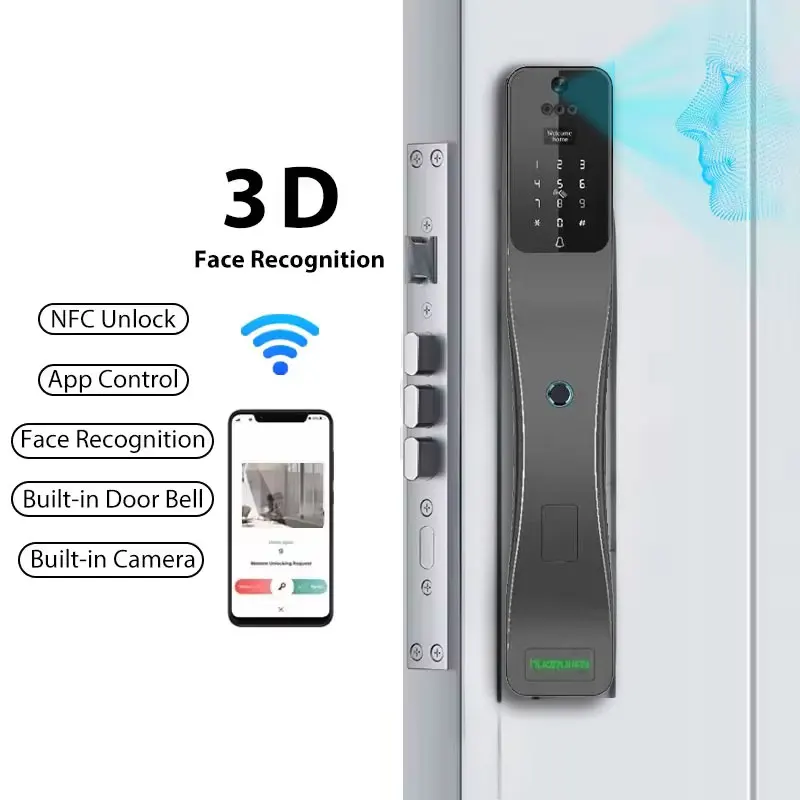 Tuya Wi-Fi Fully Automatic Smart Door Lock with Infrared Night Vision Function, Support Face Recognition Unlock for Wooden Door