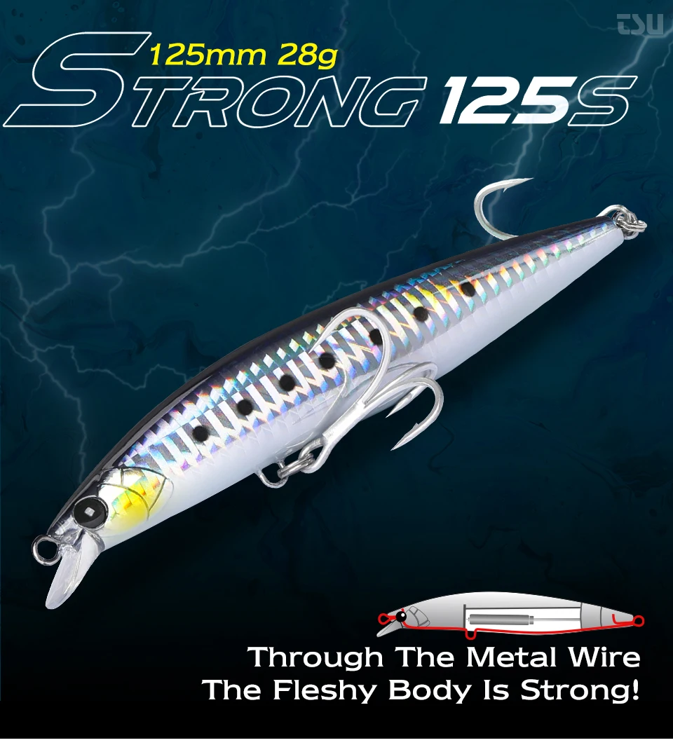 TSURINOYA High Strength Ultra-long Casting Sinking Minnow Stinger 125S 125mm 28g Saltwater Fishing Lure Artificial Hard Baits