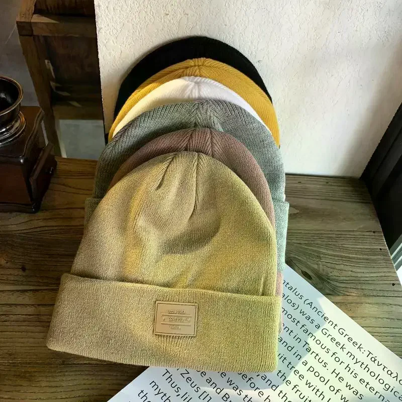 

Зимние шапки для унисекс, вязаные однотонные милые шапки, женские осенние женские шапки-бини, теплый капот, мужская повседневная кепка