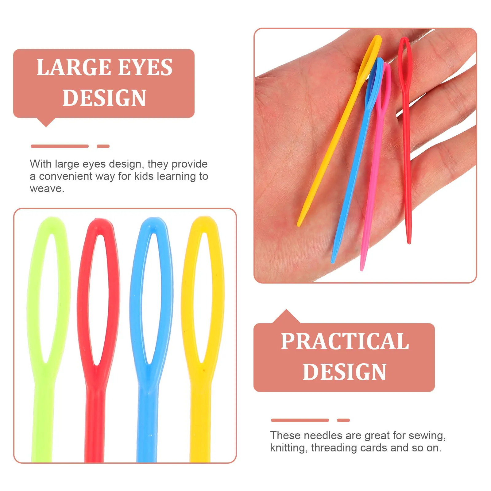 

40Pcs Plastic Large Eye Sewing Needles Kids Crafts Weaving Needlework Threading Cards Safe Polished 7Cm 9Cm Mixed Color