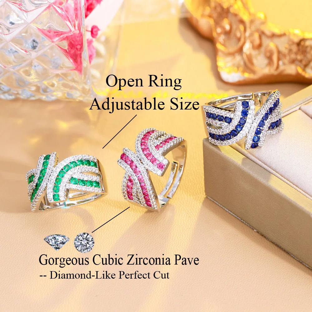 CWWZircons Adjustable Size Royal Blue Round Cubic Zirconia Geometry Big Luxury Cocktail Party Rings for Women Chic Jewelry R266