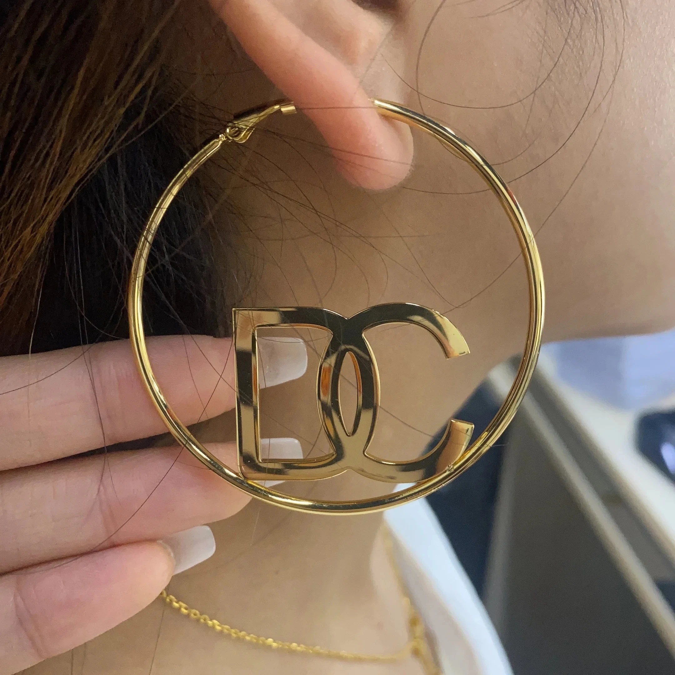 Qitian Custom letters Hoop Earring Personalise Stainless Steel Gold Earrings Statement Name Drop Earring Hiphop Sexy For Women