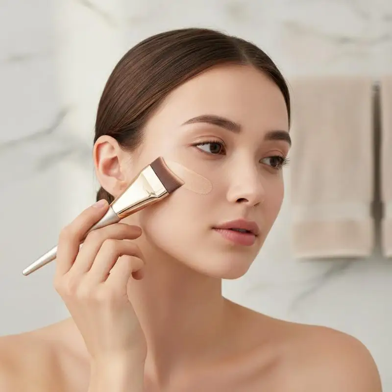 Fishtail Foundation Brush Set Ultra Soft Bristles 1/4Pcs with Mixing Palette for Liquid Cream Powder Cosmetics Use