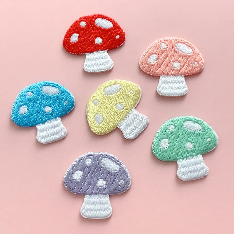 10pcs/Lot Small Mushroom Embroidery Applique for Girls Bag Jeans Iron On Patches for Clothes Small Glue Sticker 2.5CM