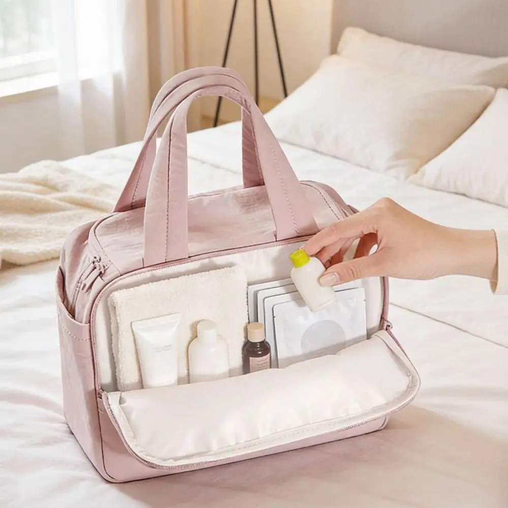 Large Capacity Travel Toiletry Bag Dry-wet Separation Waterproof Makeup Handbag Double Zipper Adjustable Dividers