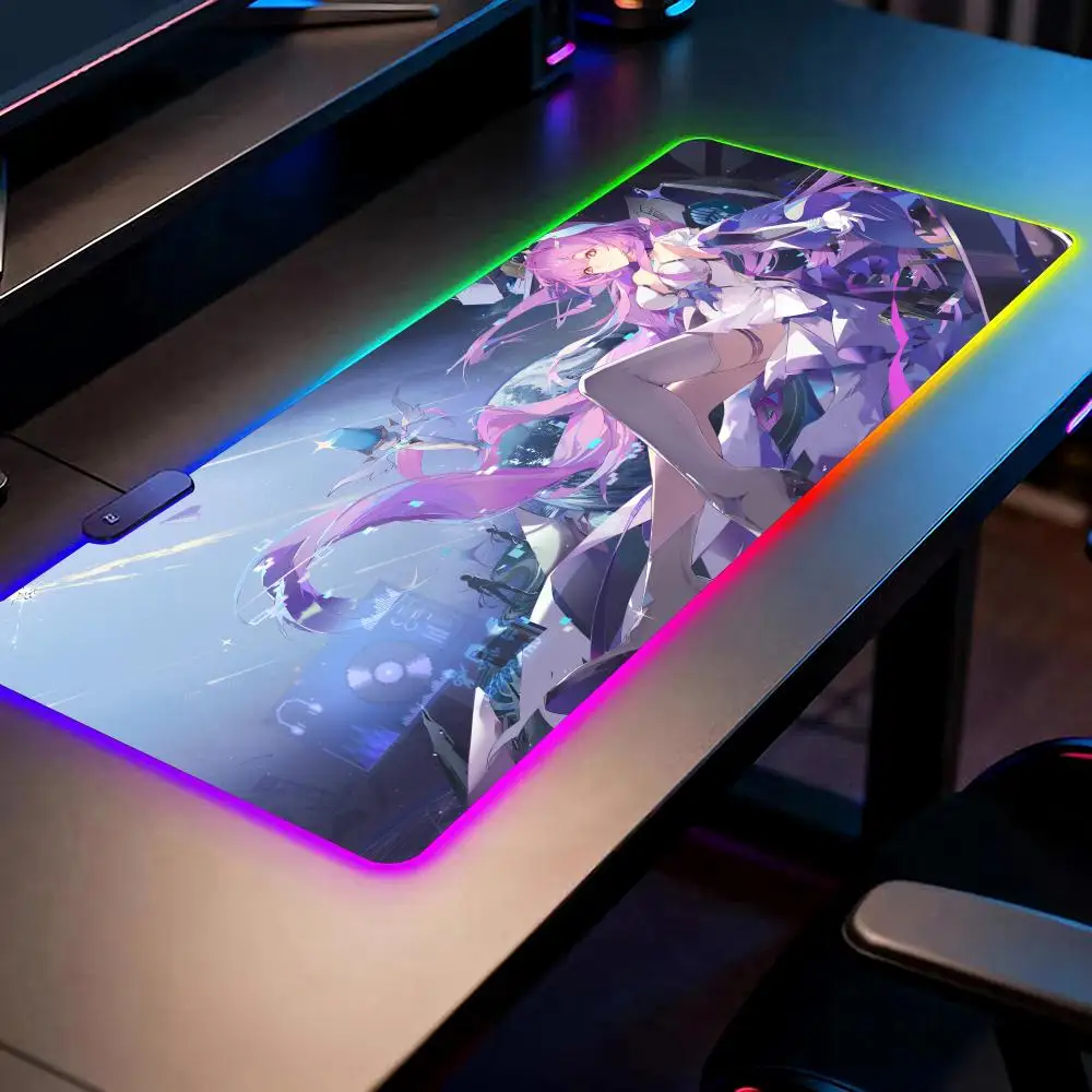 

Коврик для мыши Wuthering Waves Aemeath RGB, игровой коврик для мыши, настольный коврик HD, большой игровой коврик с LED-подсветкой, XXL коврик для мыши