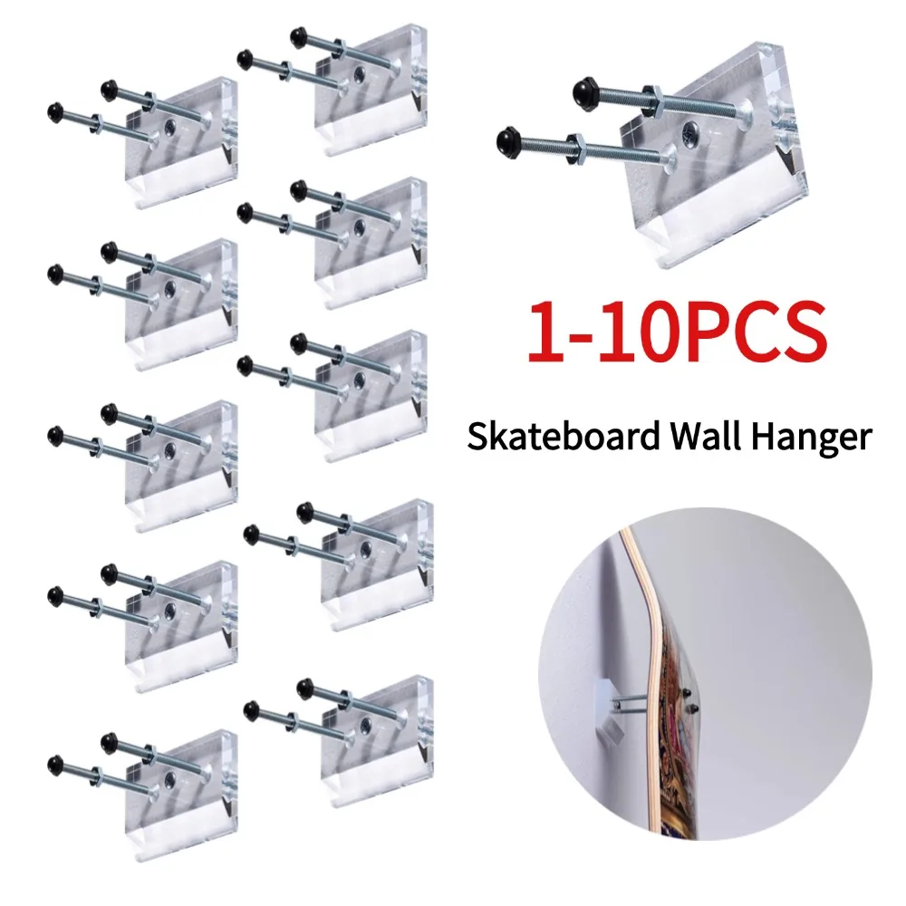 10-1PCS Wall Mountสเก็ตบอร์ดLongboard Deckแขวนอะคริลิคในร่มลอยผู้ถือRackสําหรับคนรักสเก็ตบอร์ด