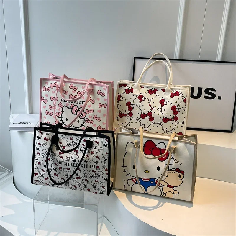 حقيبة ظهر عصرية من سانريو هالو كيتي بتصميم كرتوني عصري بسعة كبيرة للنساء حقائب سفر من القماش حقيبة كتف #1