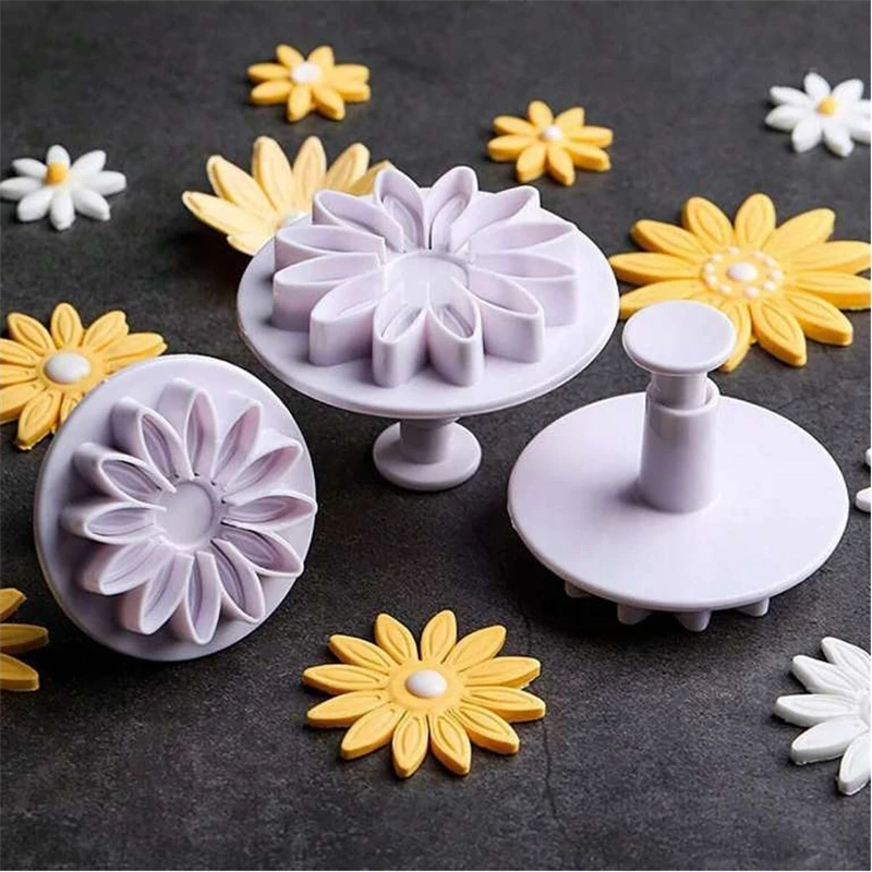 Cake Decorating Tools, 3 Pieces Sunflower Fondant Plunger Cutters - Sugarcraft Tools for Cake, Cookie Decorating & Mold Making