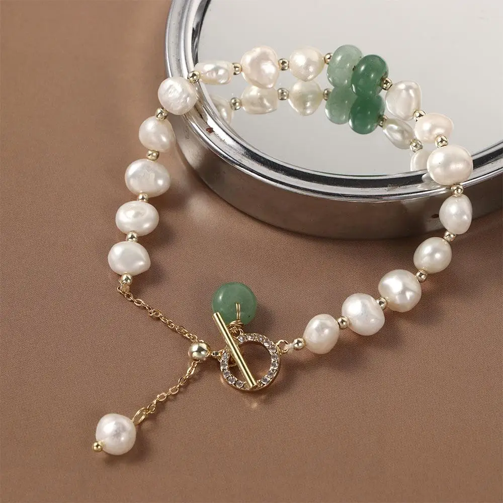 New Simple Girls Rhinestone Fashion Jewelry Women Pendant Crystal Bangles Pearl Bracelets Natural Stone