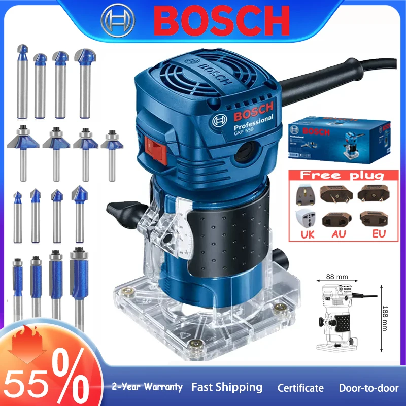 220V 550W электрический обрезной станок, Bosch GKF550, Профессиональный пальмовый маршрутизатор, мебельная обработка, дуговой обрезка, деревофрезерный станок