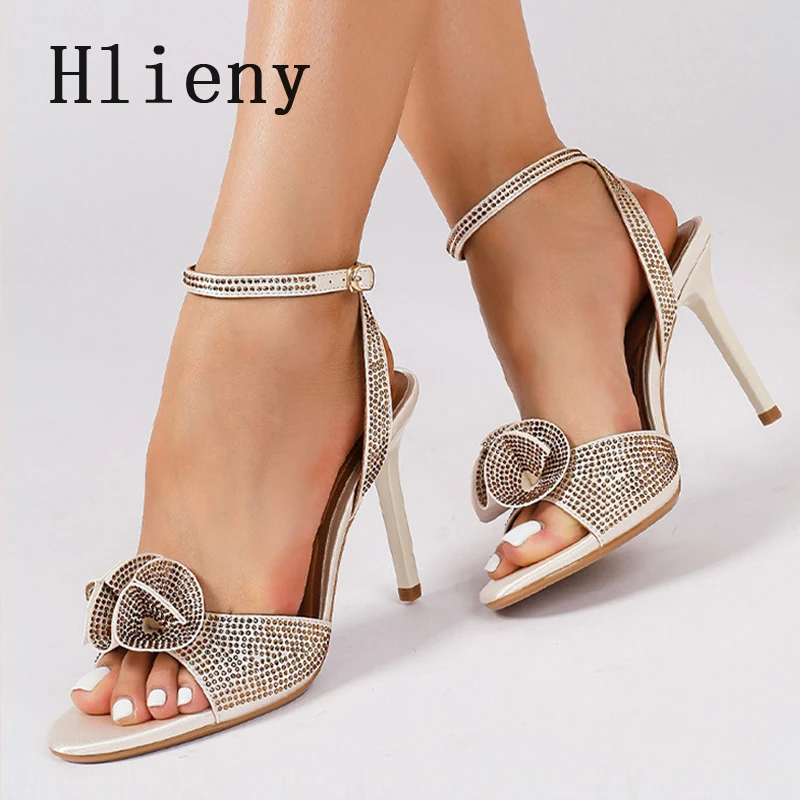

Hlieny Fashion Rhinestone Ankle Buckle Strap Sandals Women Sexy Open Toe High Heels Elegant Banquet Wedding Dress Party Shoes
