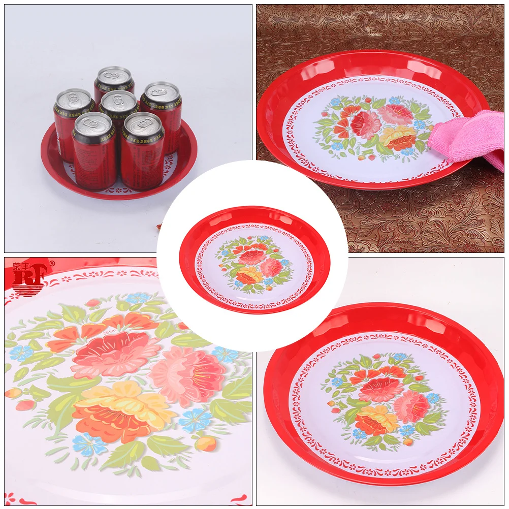 

2pcs Retro Enamel Plate Chinese Style Red Flower Snack Plates For Dessert Cake Candy Serving Dried Fruit Trays Food Holder