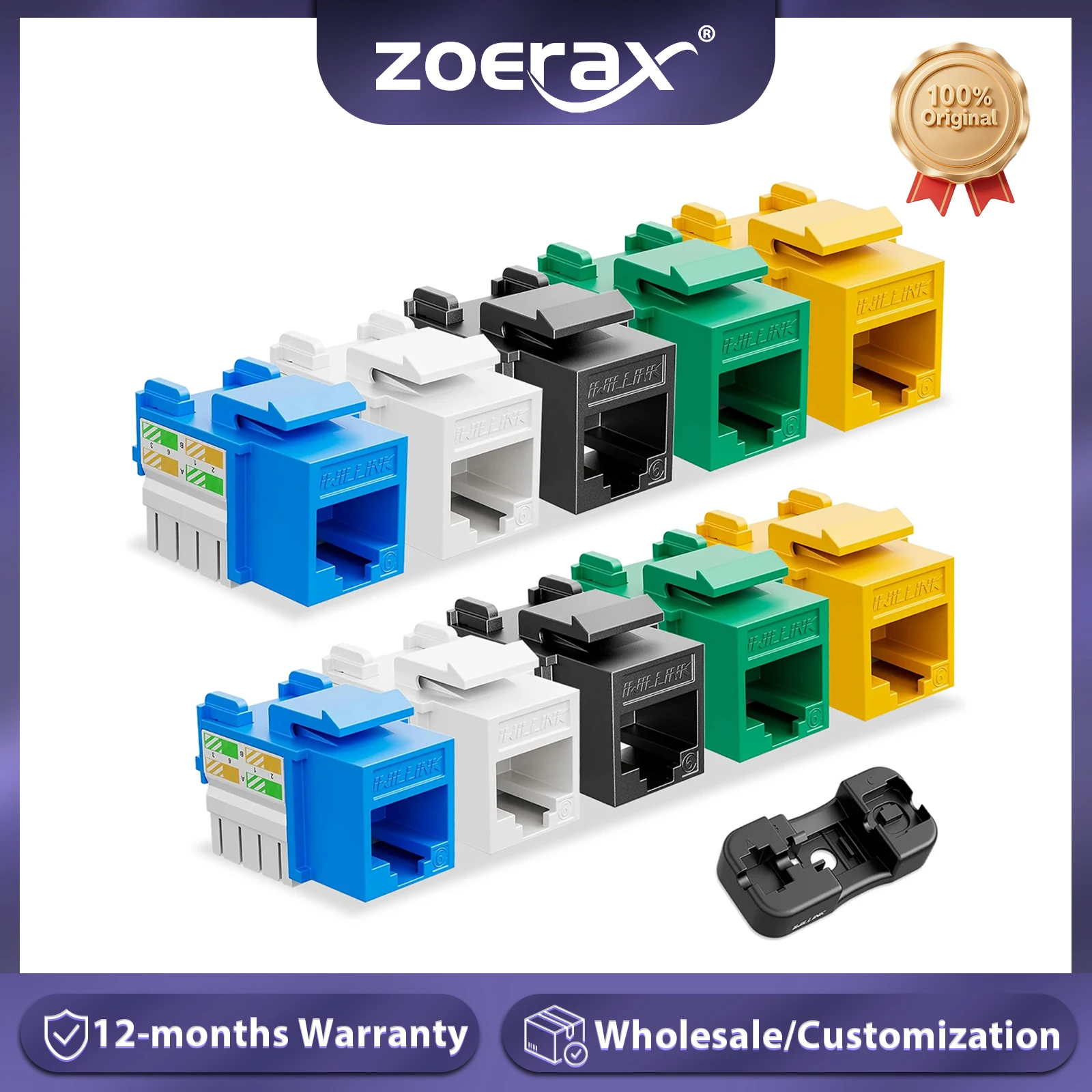 ZoeRax 10-pak RJ45 Keystone Jack, Cat6 Keystone Jacks w białym stojaku i Keystone Punch-Down (nie kompatybilny z panelem krosowym)
