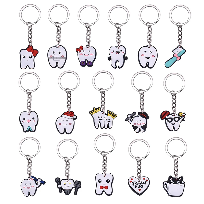 ●10 Pcs Dental Tooth Shape Model Simulation Keychain Fashion Keyring Cartoon Lovely Girls Kids Gift Pendant Teeth Key Chain