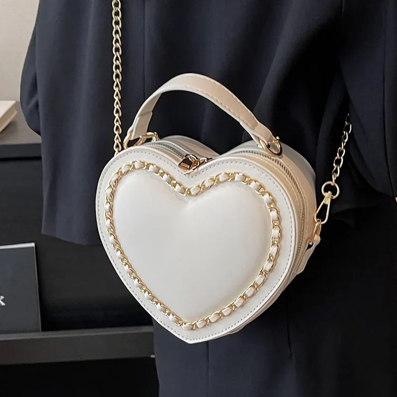 Red Bag 2023 New Fashion Heart-Shaped Hand Bag Texture Summer Versatile Chain Messenger Bag