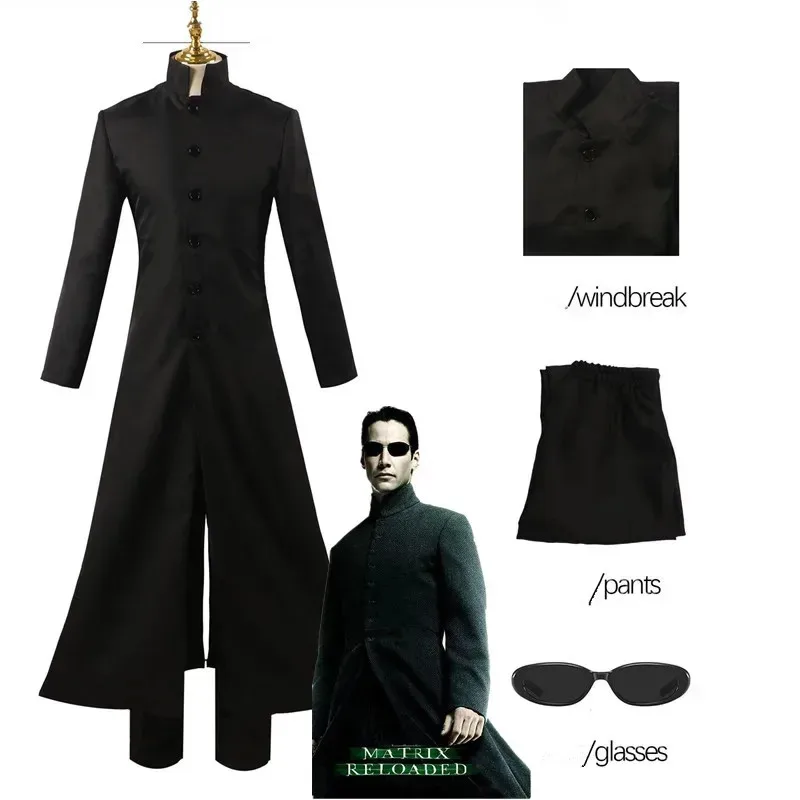 Disfraz de Cosplay de Matrix hecho en CyCostom, gabardina larga Neo negra para hombres y mujeres, chaqueta, uniforme, traje de actuación en escenario para fiesta de Halloween