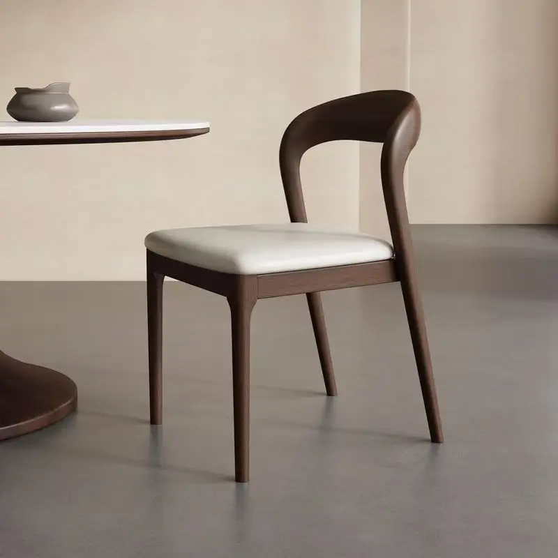 Luxury Walnut Solid Wood Imitation Leather Modern Eco-Friendly Dining Chair for Restaurants Hotels Malls