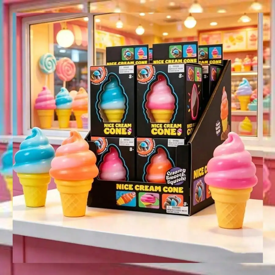 NeeDoh Schylling Colorful Ice Cream Shaped Stress Relief Toy, Soft Squeeze Toy To Relieve Anxiety, Daily Relaxation