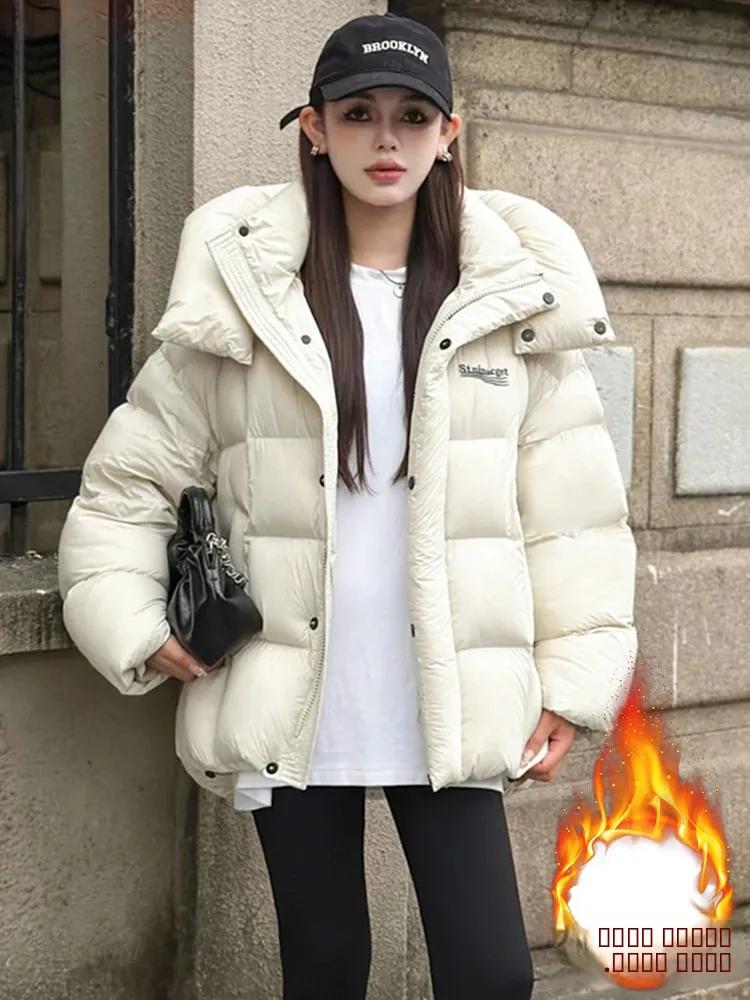 

Утепленная флисовая теплая куртка с капюшоном на пуху и хлопковой подкладке, женская, свободного кроя, больших размеров, верхняя одежда в корейском стиле, для повседневной носки, с длинными рукавами, на молнии