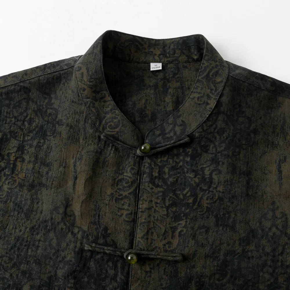 

Scholar’s Earthy Grain Silk Shirts Men Luxury Tunic Artisan Craftsmanship Jade Buttons & Functional Short Sleeve Tops Low-key