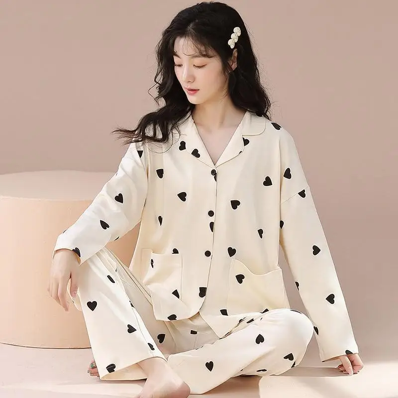 

Новинка, домашняя одежда большого размера на осень и зиму, можно носить пижаму для улицы, Женская Хлопковая пижама с длинным рукавом