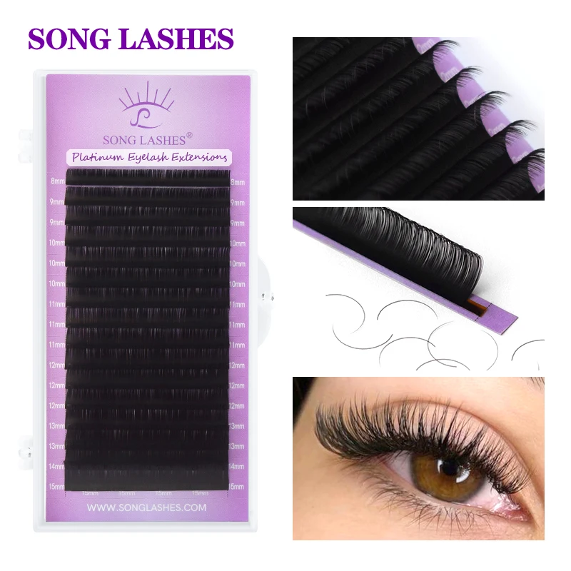 Song Lashes 10 Cases Special Curl B/C/CC/D Curls Fake Eyelashes Extensions 16 Rows Pure Darker Black Lashes Makeup Tools