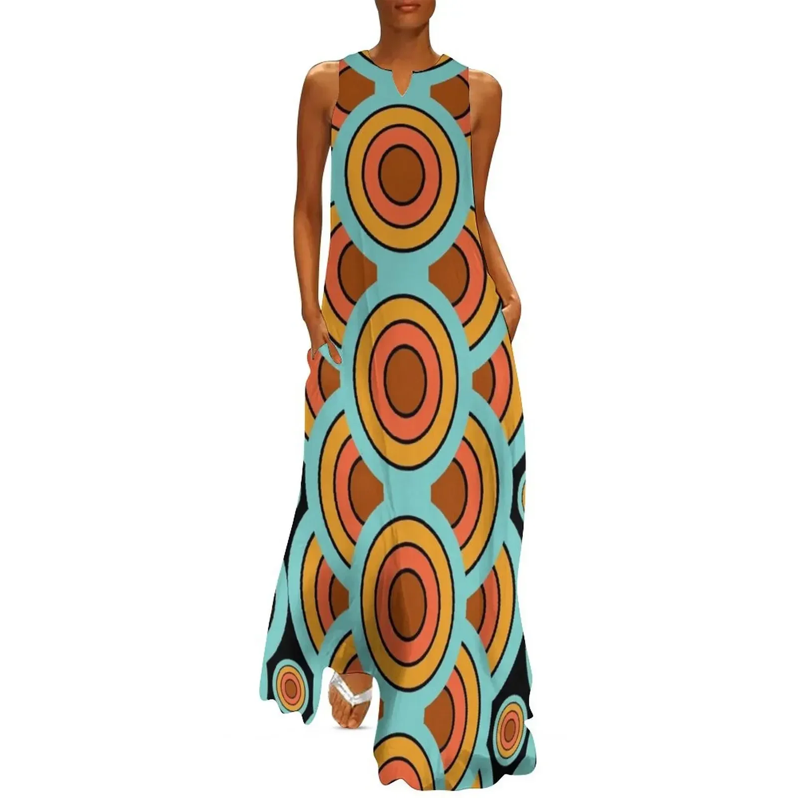 

60s 70s Style - Retro Modern Circles - Vintage Mid-Century Long Dress luxury evening dresses 2025 Dress