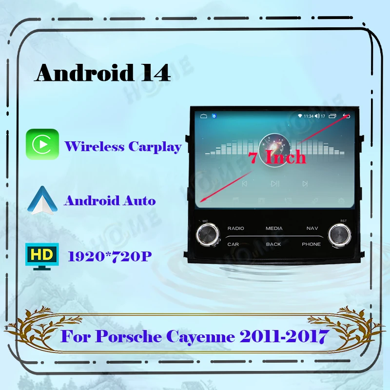 Android 14 Car Multimedia Radio for Porsche Cayenne 2011-2017 GPS Navigation CD Player Wireless Carplayv Auto Central Control