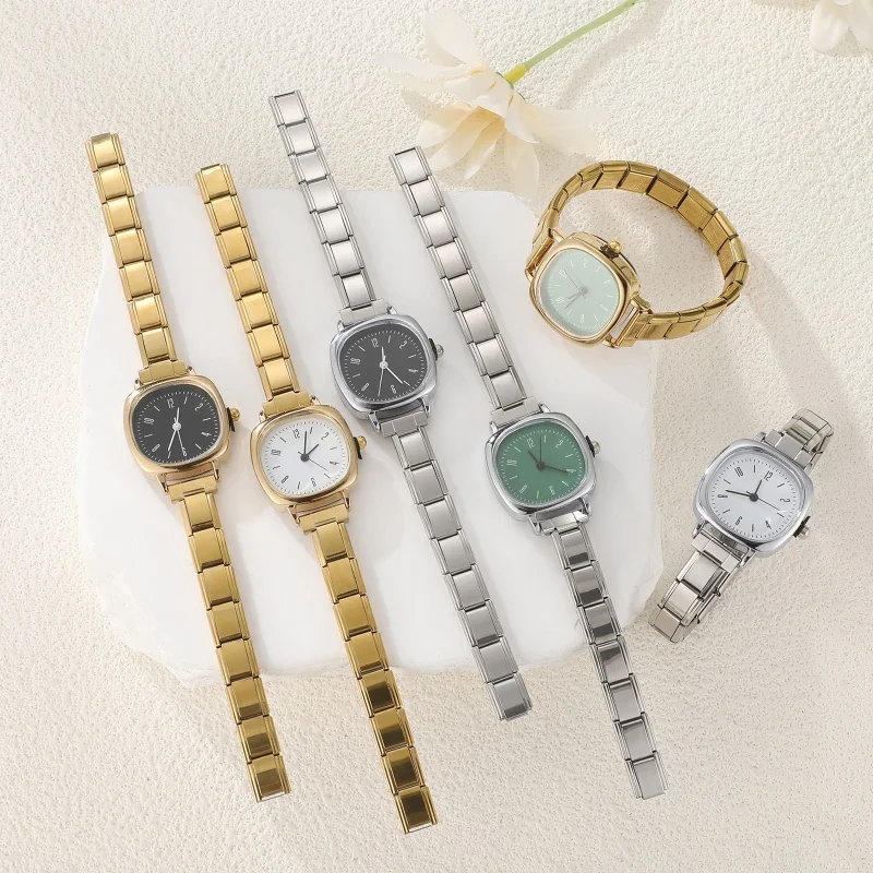 New Fashion Men Women's DIY 9mm Width Italian Elastic Charm Stainless Square Round Watch Bracelet Bangle For Birthday Gifts