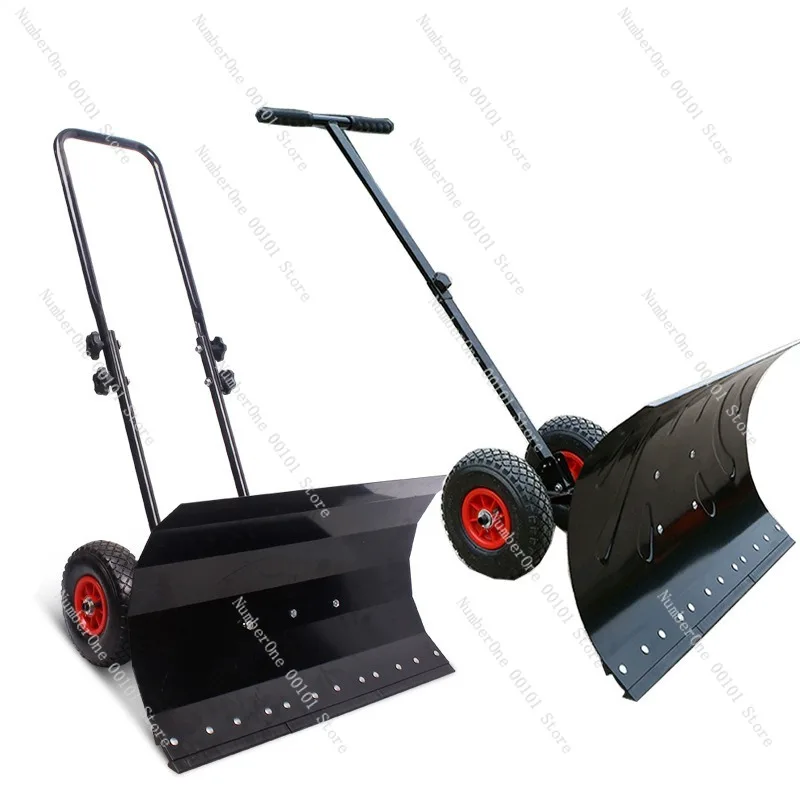 Multi-Function Snow Shovel Set, Heavy Duty Hand-Pushed Wheeled Design with Ice Scraper for Efficient Snow Removal