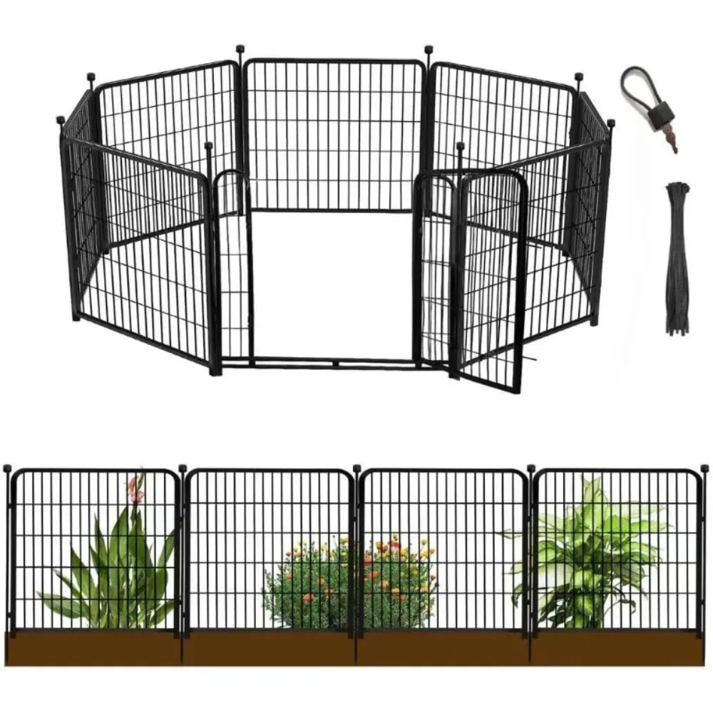 #Decorative Garden Fence with Gate 8 Panels 17.7 Ft Heavy Duty Iron Animal Barrier for Yard Pet Dog Fencing Garden Border