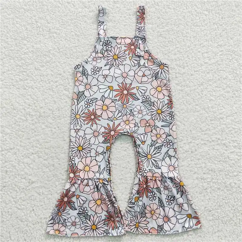 Z904-15 Wholesale Girls Summer Overalls Overalls Jumpsuit Bell Bottoms Multi-Element Pattern Printing Bright Colors