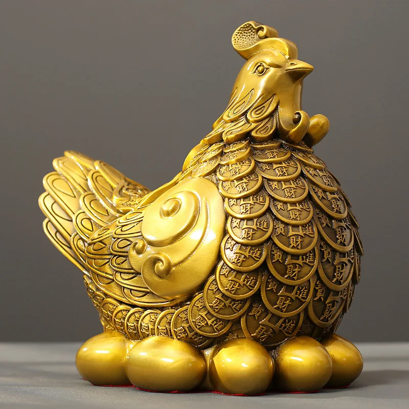 Hen Golden Rooster Laying Eggs Creative Copper Coin Hatching Egg Sculpture Home Living Room Bedroom Office Decoration Crafts 1Pc