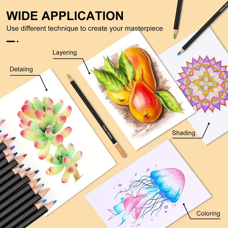 Lápis de cor premium |   Conjunto de 72, cabos de núcleo macio de 3,8 mm de qualidade, cores ricas e vibrantes, misturáveis, perfeitos para iniciantes