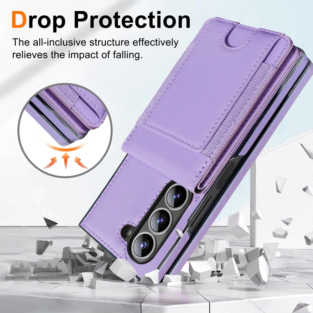 Retro Pure Color Leather Phone Case For Samsung Galaxy Z Fold7 6 5 4 3 With Screen Protector Film Wallet Cards Bag Bracket Cover view 6