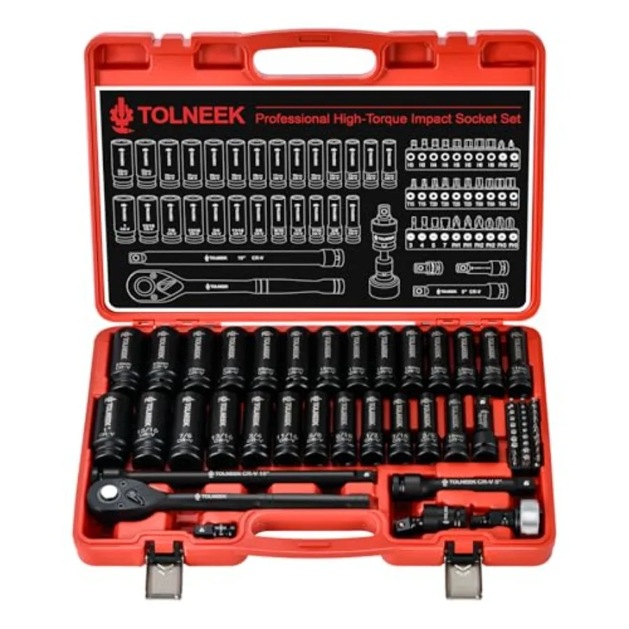 

SAE 3/8 to 1 inch and Metric (10-24mm) Socket Wrench Set with Extension Bars, Palm Ratchet Kit, CR-V Steel for Auto/Industrial