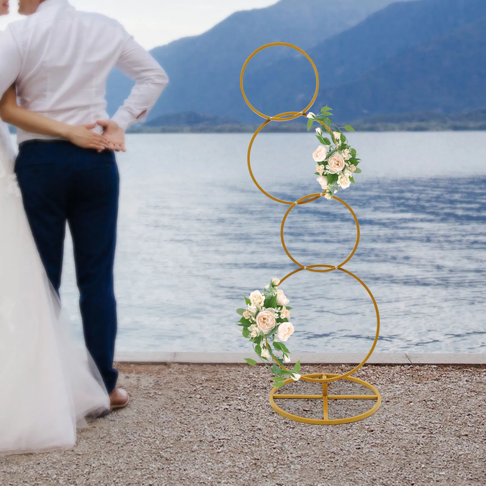 

Wedding Round Hoop Backdrop Stand, Detachable 4 Tier Gold Metal Flower Arch Frame for Photo Booth Background, Aisle Decor