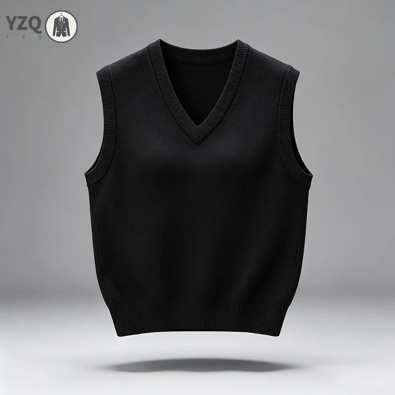 Male Warm Knitted Waistcoat V Neck Sleeveless Style Lightweight Fabric Tops For Office And Daily Layering Outfit