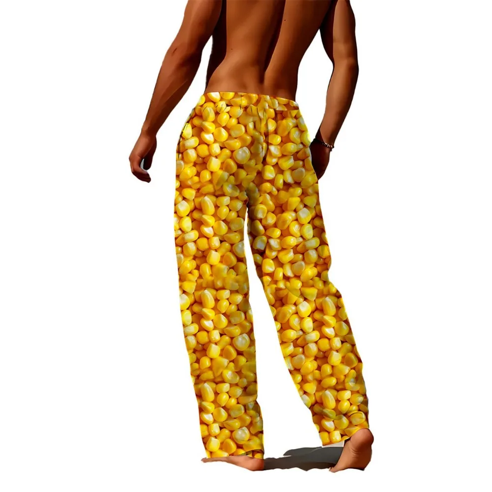 Men\'s corn kernel 3D printed pajamas, loose, comfortable, skin-friendly drawstring pajamas, suitable for all seasons