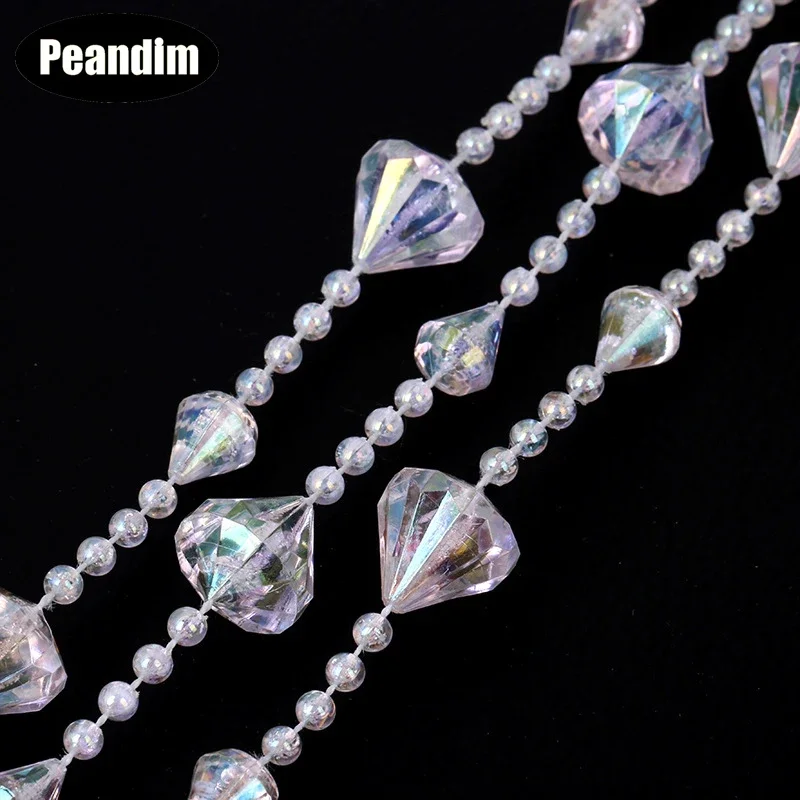 PEANDIM Acrylic Iridescent Beads Strand Line Chain Christmas Wedding Party Diamond Crystal Garland Decor Home Rhinestone Curtain