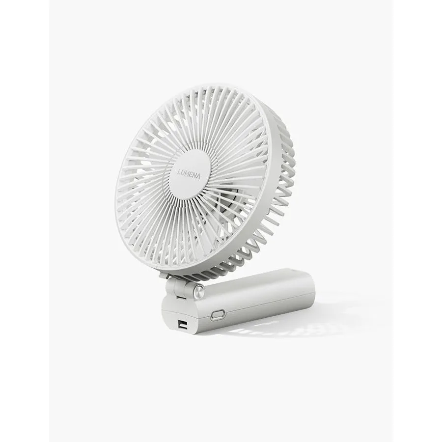 

Desk and travel fan: foldable handheld fan with cradle, ABS plastic body, white color, USB-C rechargeable 4800mAh battery, 4-sp