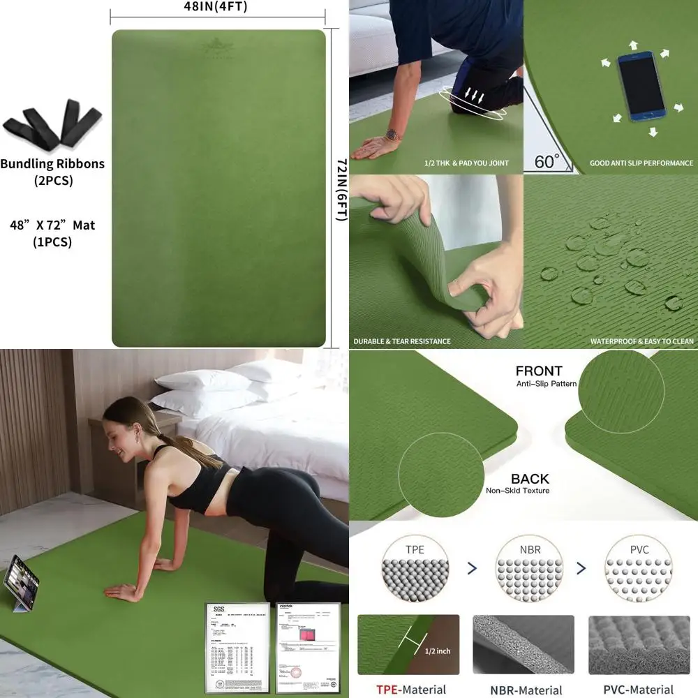 

Large TPE Yoga Mat 6'x4'x1/2" Extra Thick Non-Slip Exercise Mat - for Yoga Pilates & Home Gym Workouts